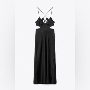 Zara NWT Black Satin Effect Cut Out Strappy Slip Dress - Small